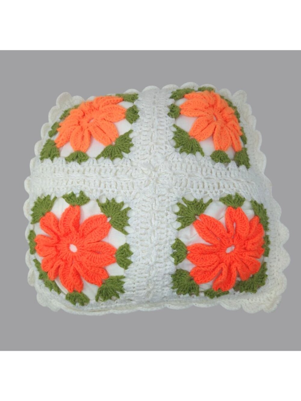Crochet Pillow Square White Cottagecore Floral Hand - Picture 2 of 6